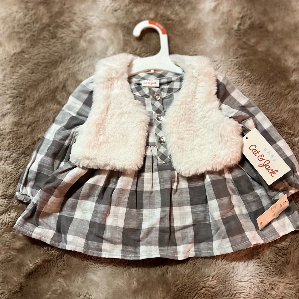 Cat and Jack Grey Plaid Shirt with Vest